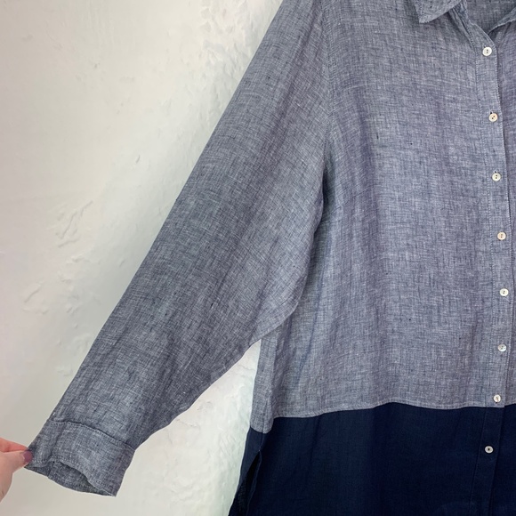 Tahari 100% Linen Long Sleeve Colorblock Oversized Button Down Sz 2X - Picture 3 of 11